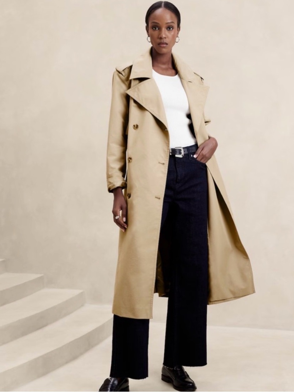 Banana Republic Tan Double-Breasted Trench Coat